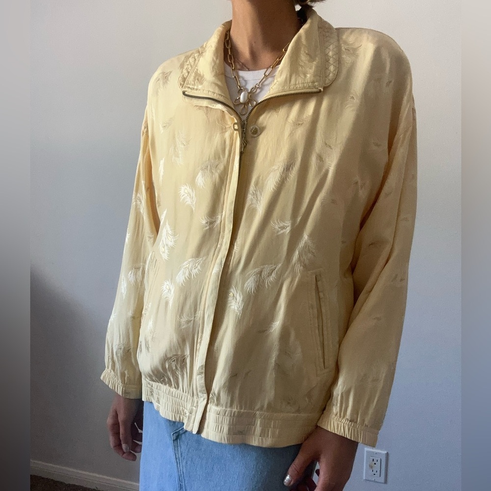 Retro  bomber jacket, yellow, gold feathers size L, Mureli